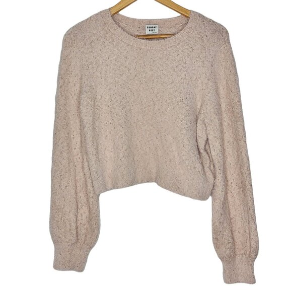 Sunday Best Aritzia Large Light Pink Kitten Sweater Fuzzy Pullover Long Sleeve‎ - Picture 1 of 6